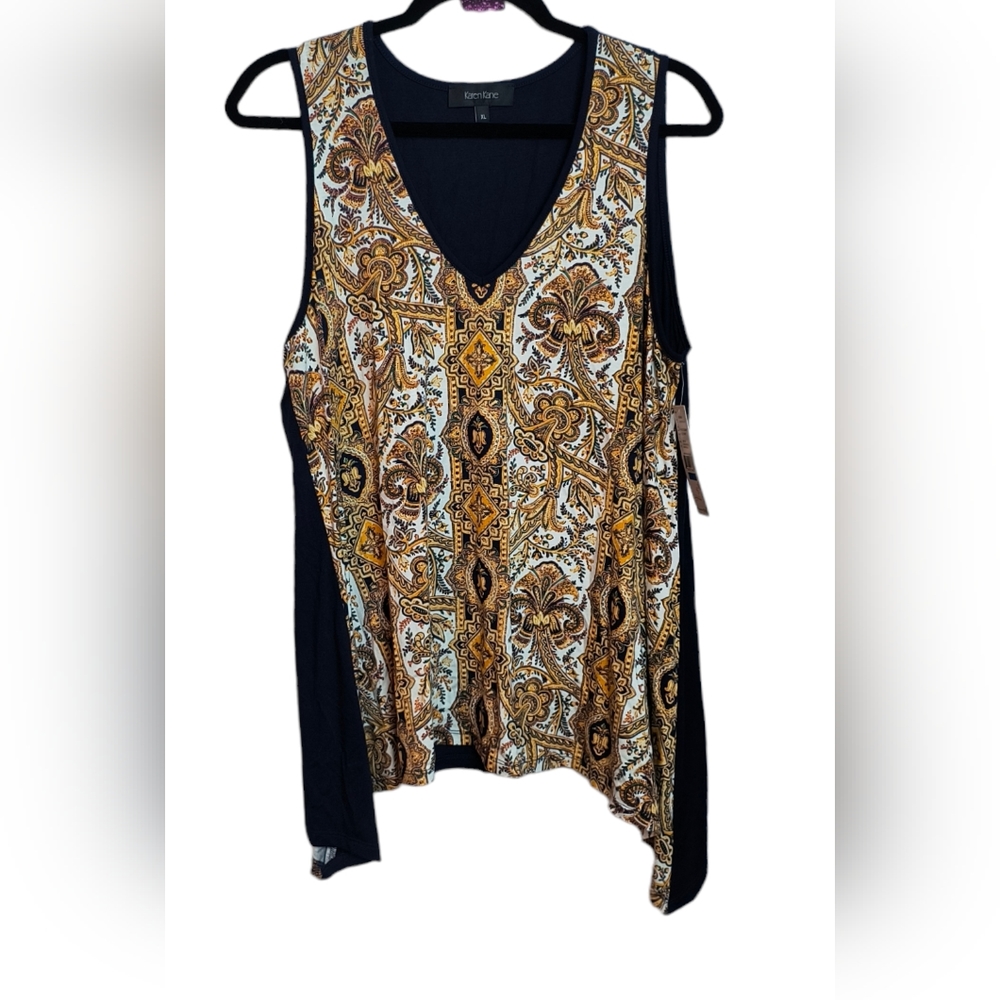 Karen Kane SAHARA ASYMETRICAL Tank XL Geometric Print soft Blue Stretch